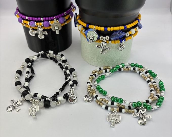 Basketball Stanley Tumbler Bracelet:  Team Colors, Charm Accessories - Set of 3