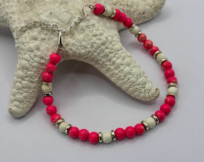 Pink Imperial Jasper  Gemstone Anklet | Hot Pink  Ankle Bracelet | Gemstone Ankle Bracelet | Minimalist Anklet