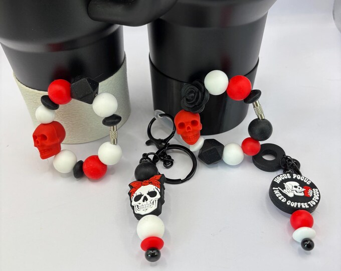Skulls Stanley Cup Bracelet:  Cup Handle Bracelet | Straw Charm | Purse Bracelet | Skulls | Halloween |