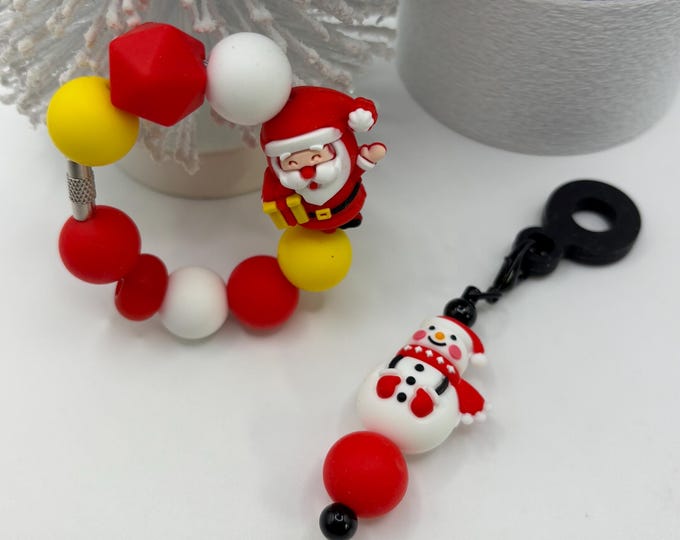 Christmas Santa  Stanley Cup Bracelet:  Cup Handle Bracelet | Straw Charm | Santa | Holiday