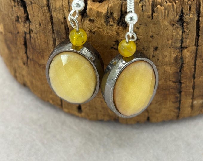 Vintage Yellow and  Metal Earrings  | Silver Ear Wire |   Earrings