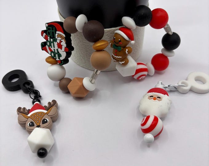 Christmas Santa  Stanley Cup Bracelet:  Cup Handle Bracelet | Straw Charm | Purse Bracelet | Holiday | Santa |