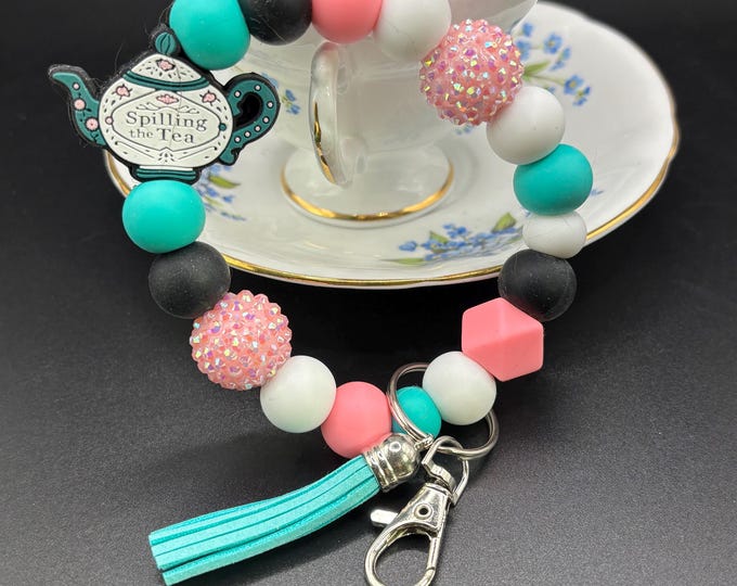 Girly Beaded Wristlet Keychain  | Keychain with Silicone and tassel | Keychain | Key Fob | Wristlet | The Ton Inspired | Tea