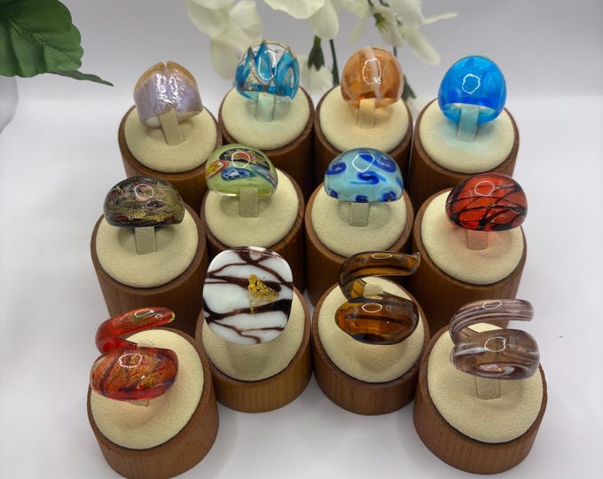 Size 9 Lampwork Glass Rings | Large Chunky Glass Rings | Murano Inspired Glass Rings | Statement Rings | Wrap | Millefiori