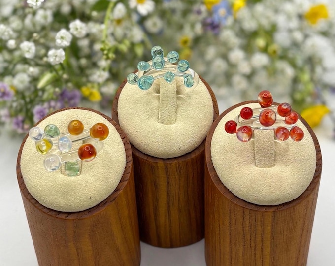 Size 6 1/2  Lampwork Glass Bubble Rings | Murano Inspired Glass Rings | Statement Rings | Floating Polka Dots