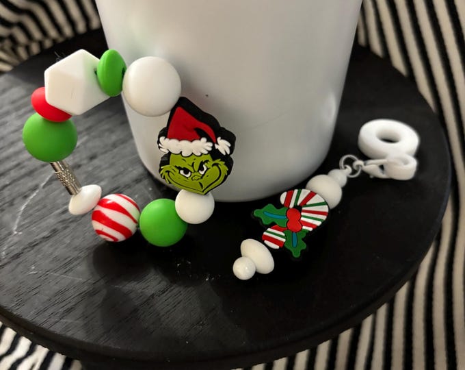 Christmas Grinch Stanley Cup Bracelet:  Cup Handle Bracelet | Straw Charm | Purse Bracelet | Holiday | Grinch |