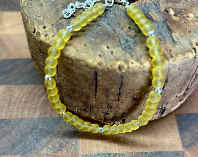 Yellow Seaglass Bracelet | Yellow Gold Seaglass | Seaglass Bracelet | Minimalist 4mm beads