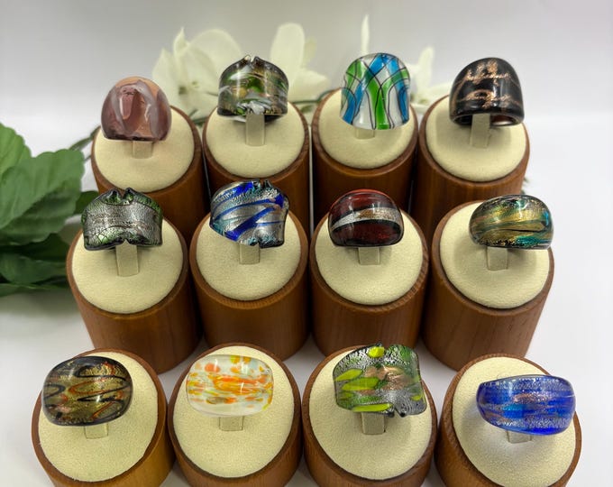 Size 8 Lampwork Glass Rings | Millefiori Glass Rings | Murano Inspired Glass Rings | Statement Rings