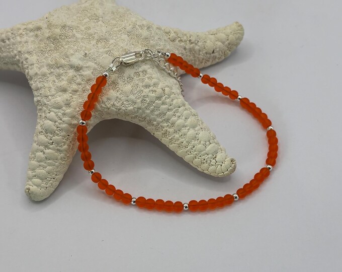 Orange Seaglass Anklet |  Orange  Seaglass | Ankle Bracelet | Seaglass Jewelry