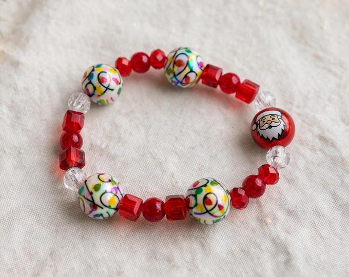 Christmas Lights Bracelet  |  Christmas Santa Bracelet | Holiday Bracelet | Stretch Bracelet