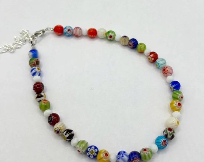 Millefiori Glass Anklet |  Multi Color Ankle Bracelet | Ankle Bracelet | Minimalist Anklet
