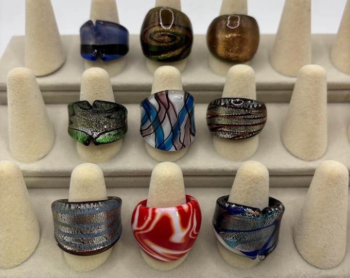 Size 7 3/4 Lampwork Glass Rings | Millefiori Glass Rings | Murano Inspired Glass Rings