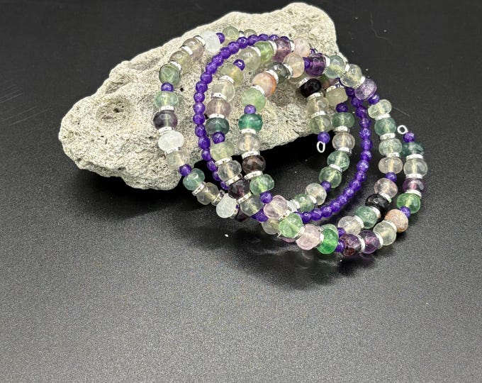 Amethyst and Tourmaline Bracelet | Memory Wire Bracelet | Multi-Strand Bracelet | Amethyst Gemstones | Tourmaline Gemstones