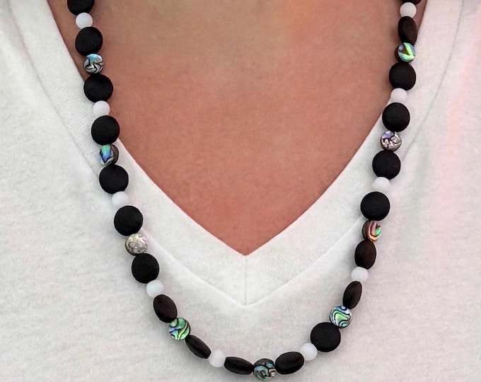 Abalone White and Black Seaglass Necklace | Seaglass Necklace | Beach Glass | Statement Necklace | Pirate glass | Abalone |