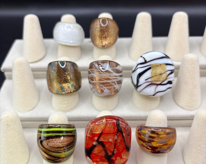 Size 5 |  Lampwork Glass Rings | Millefiori Glass Rings | Murano Inspired Glass Rings