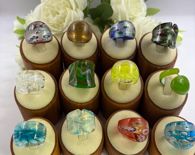 Size 7 1/2 Lampwork Glass Rings | Wrap Rings  | Murano Inspired Glass Rings | Statement Rings | Flower Rings | Set# 1
