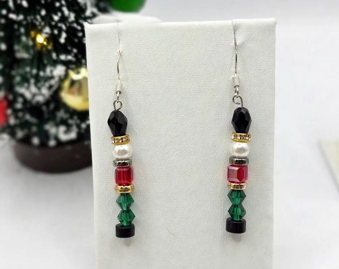 A Nutcracker Christmas | Holiday Earrings |  Crystal and White Pearl Earrings | Christmas Earrings | Sterling Silver Ear Wires