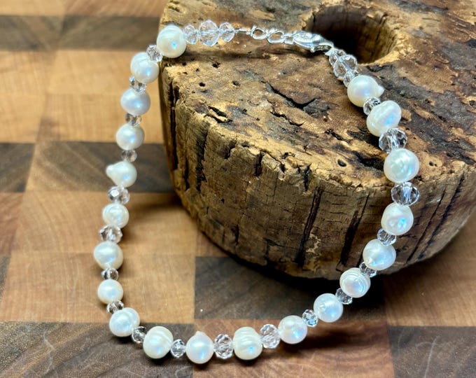 Freshwater Pearl and Austrian Crystal Ankle Bracelet |  Freshwater  Pearls | Ankle Bracelet | Anklet