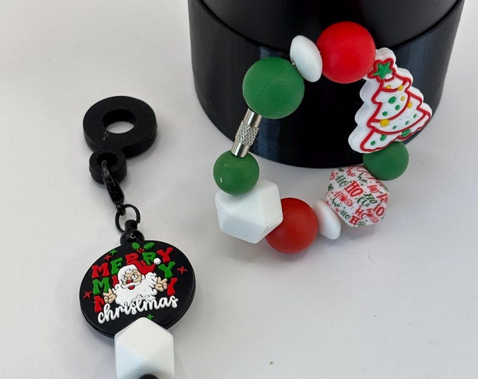 Christmas Santa  Stanley Cup Bracelet:  Cup Handle Bracelet | Straw Charm | Purse Bracelet | Holiday | Santa | Christmas Tree