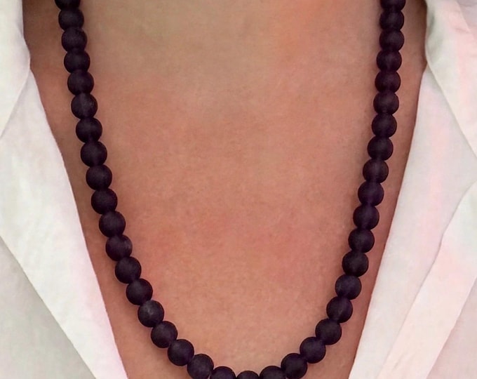 Deep Purple Statement Seaglass Necklace Set | Seaglass Necklace | 10mm Beads | Statement Necklace | Deep Purple Seaglass | Seaglass Set