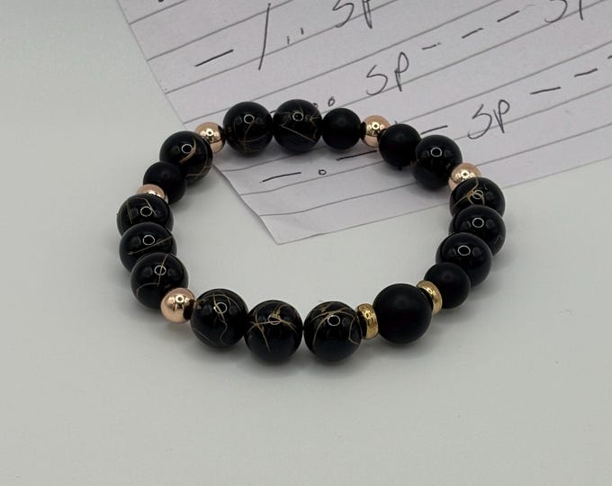 Black matte Agate Gemstones | Gemstone bracelet | Stretch Bracelet | Morse Code bracelet | Badass