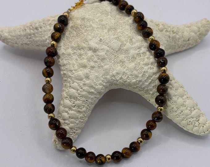 Tiger Eye Gemstone Anklet |  Tiger Eye Ankle Bracelet | Gemstone Ankle Bracelet | Minimalist Anklet