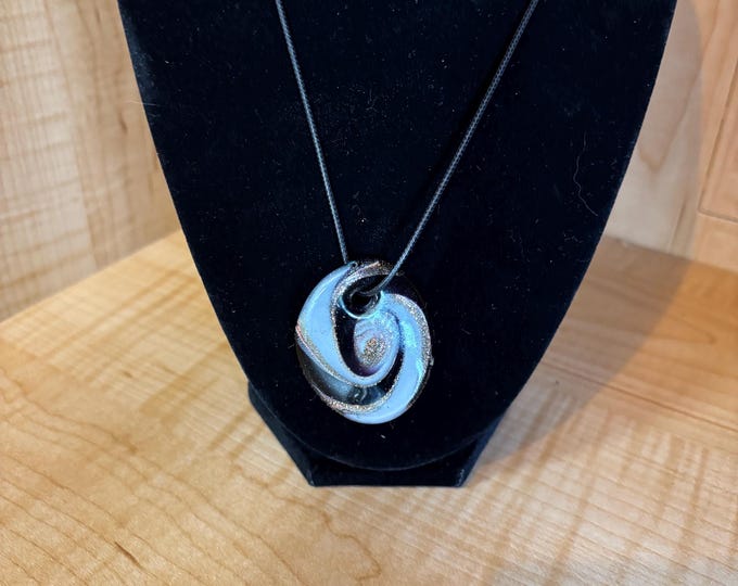 Black and Gold Dust Oval Pendant Necklace | Spiral Design Lampwork Pendant | Glass Lampwork | Glass Pendant Necklace |