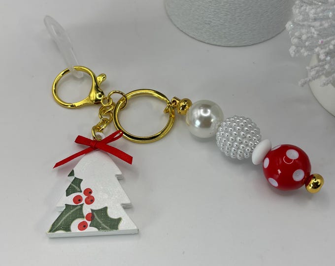 Christmas Tree Stanley Cup Straw Charm:  | Straw Charm  | Holiday  | Red with Tree | Purse Charm | Keychain