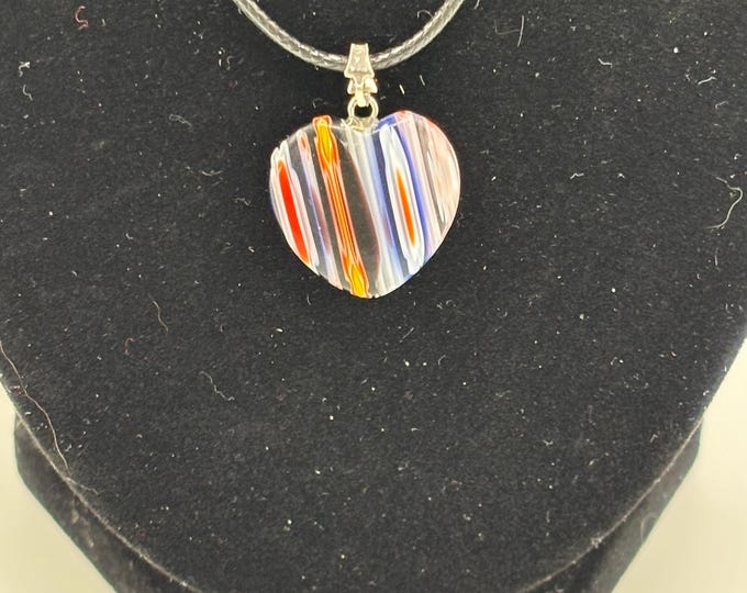 Millefiori Glass Heart Necklace | Glass Pendant Necklace | MilleFiori Jewelry | Glass Heart Pendant | Necklace With Cord