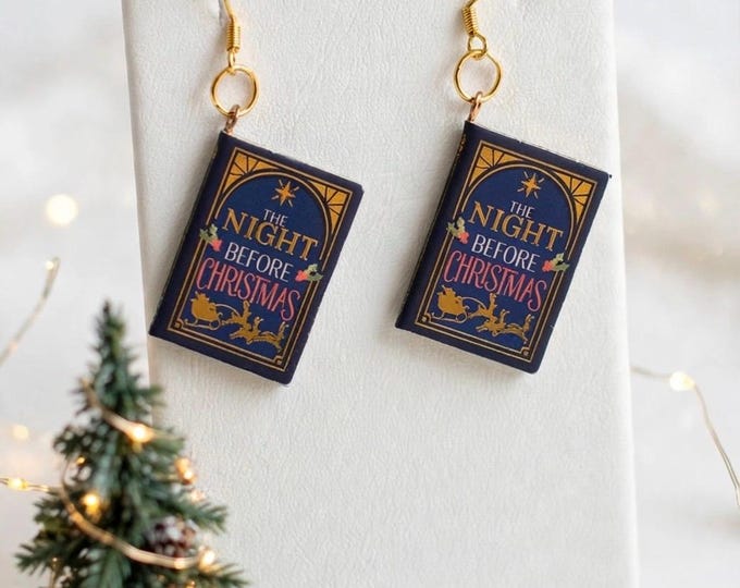 Christmas Earrings | Holiday Earrings | Night before Chriatmas Christmas Book |  Hypoallergenic Gold Ear Wires | 2 sided