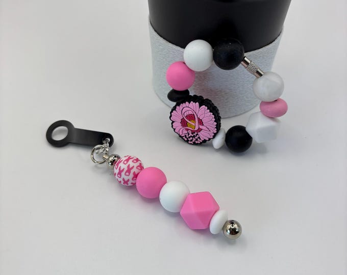 Breast Cancer Pink Ribbon Awareness Stanley Cup Bracelet:  Cup Handle Bracelet | Straw Charm | Purse Bracelet |