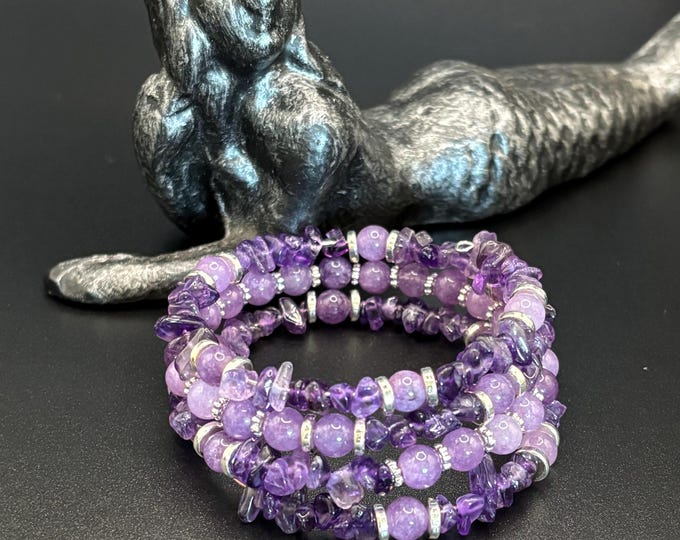 Amethyst Bracelet | Memory Wire Bracelet | Multi-Strand Bracelet | Amethyst Gemstone Bracelet