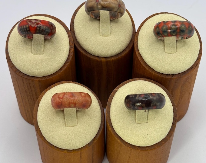 Genuine Wood Rings | Heat Transfer Design | He Mu Wood  Rings | Statement Ring | Boho Style Rings