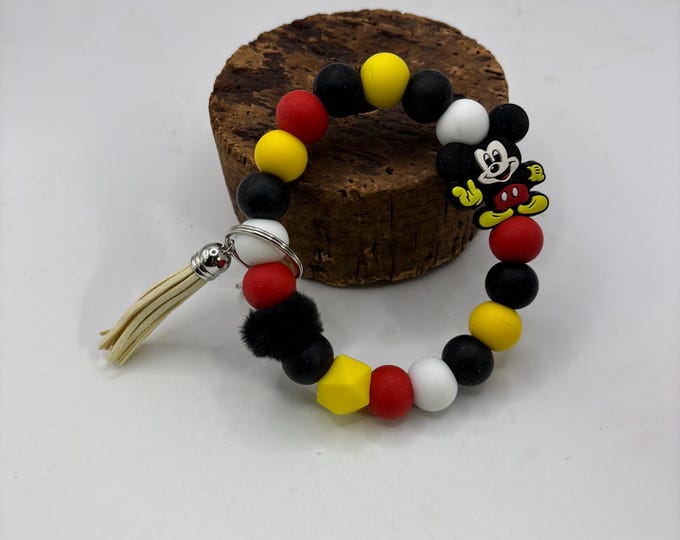 Mouse Magic Beaded Wristlet Keychain  | Keychain with Silicone and tassel | Keychain | Key Fob | Wristlet
