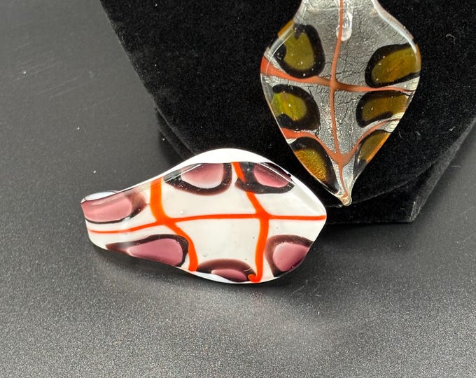 Golden yellow or White and Purple Leaf | Murano Inspired Pendant Necklace  | Glass Leaf Pendant | Lampwork Pendant | Necklace With Cord