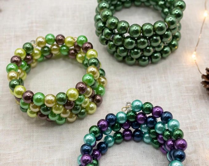 Glass Pearls Christmas Bracelet:  Holiday  Jewelry | Multi strand Bracelet | Glass Pearls