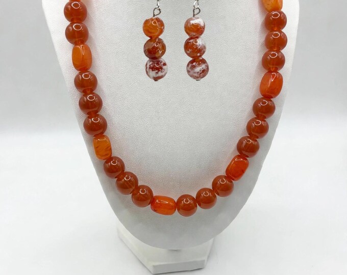 Statement Carnelian Necklace | Gemstone Necklace | 12mm Beads | Statement Necklace | 19 inch