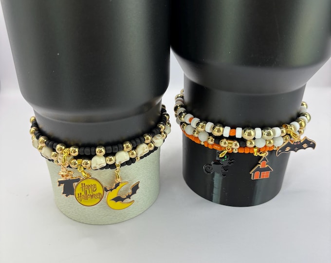 Halloween Stanley Cup Bracelet | Tumbler Accessories  | Stanley Charm Bracelet | Tumbler Bracelets | Stretchy Cup Bracelet