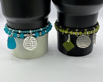 Sea Glass Tumbler Cup Bracelet | Tumbler Accessories | Tumbler Charm Bracelet | Stretchy Cup Bracelet | Stack bracelet
