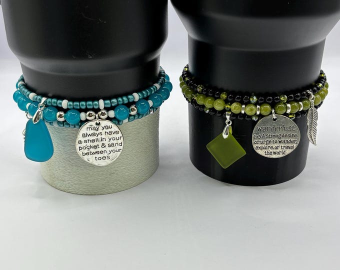 Sea Glass Tumbler Cup Bracelet | Tumbler Accessories | Tumbler Charm Bracelet | Stretchy Cup Bracelet | Stack bracelet