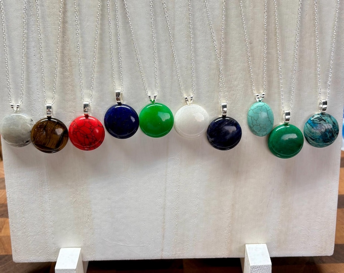 Gemstone Pendant Necklace | Gemstone Cabochon | Moonstone | Jade | Quartz |  Turquoise and More |