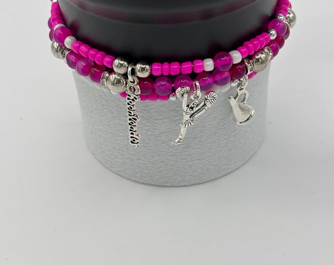 Cheerleader |  Pink Stanley Tumbler Bracelets with Charms  - Set of 3 | Boot Optional