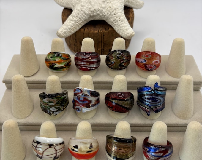 Size 7 1/2 Lampwork Glass Rings | Millefiori Glass Rings | Murano Inspired Glass Rings