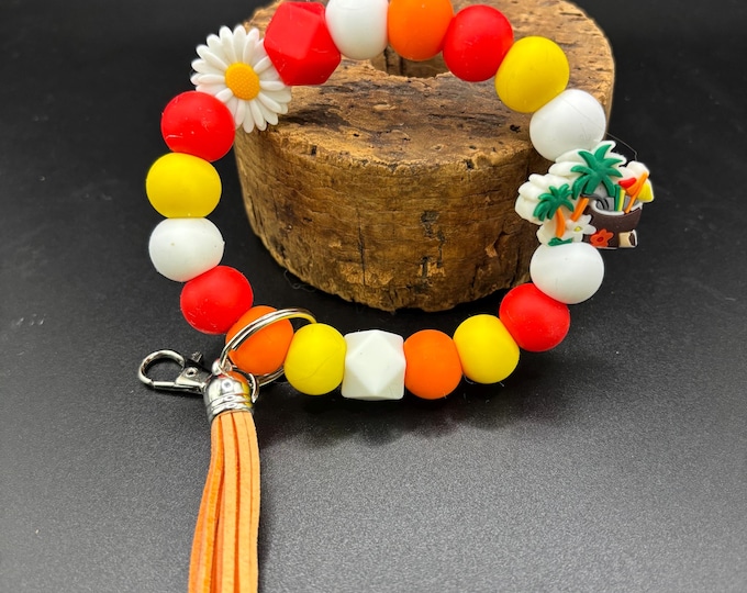 Tropical Drink Beaded Wristlet Keychain  | Keychain with Silicone Beads | Keychain | Key Fob | Wristlet | Cruise Wristlet