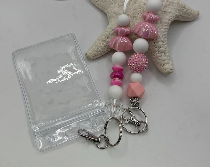 Pink Dress Girly  Beaded Lanyards |  Silicone Beads | Cruise Lanyard | Badge Sleeve | Kid or Adult Lanyard