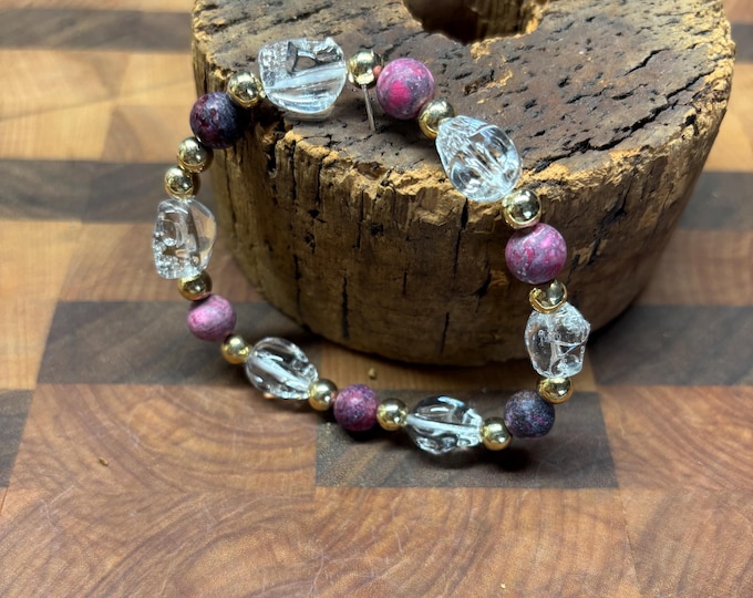 America Pine stone Gemstones | Halloween Gemstone bracelet | Stretch Bracelet | Skull bracelet | Pinkoween