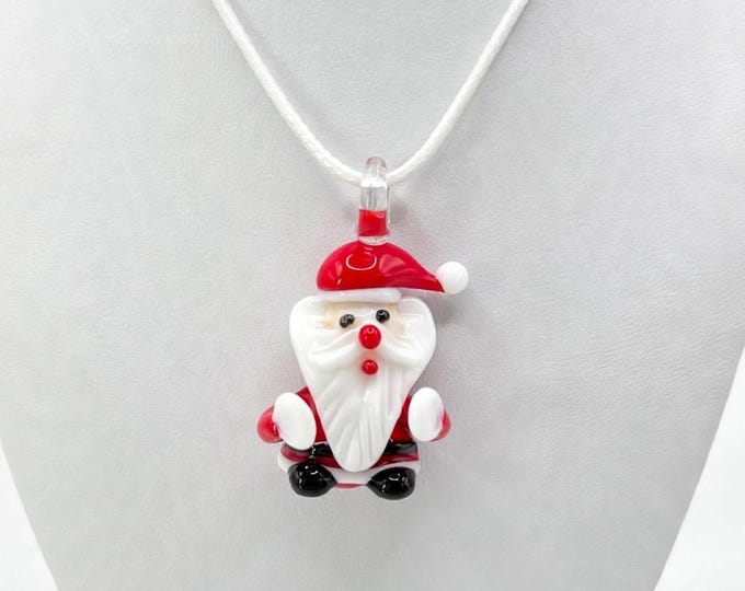 A Murano Inspired Glass Santa  | Glass Pendant  Necklace | Lampwork Glass |  Christmas Pendant | Holiday pendant | Santa