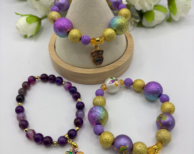 Mardi Gras | New Orleans | Fleur-de-Lis Bracelet |  Mardi Gras Bracelet with Charm