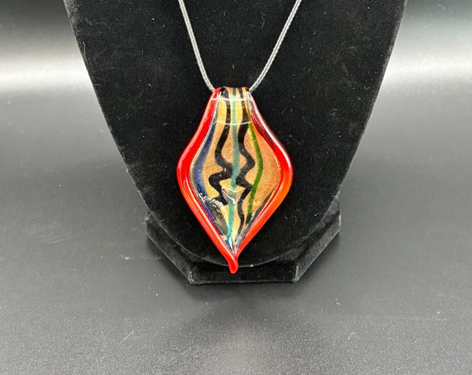 Red  Murano Inspired Pendant Necklace  | Glass Leaf Pendant | Gold Accent | Lampwork Pendant | Necklace With Cord