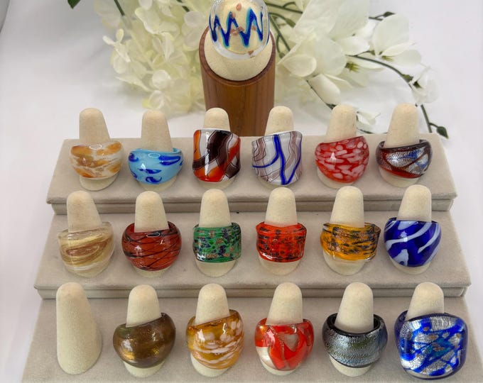Size 8 1/2 Lampwork Glass Rings | Murano Inspired Glass Ring | Statement Ring | Lampwork Ring |